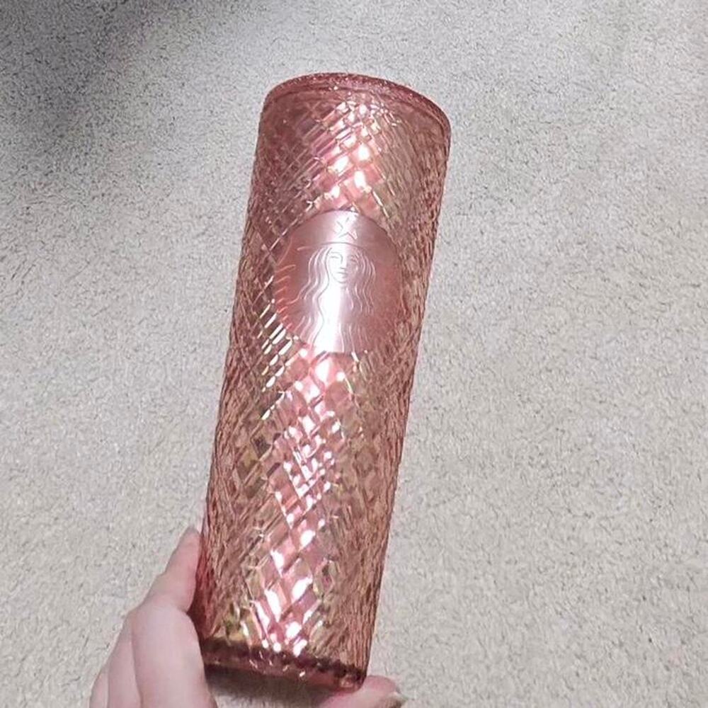 Starbucks Venti 24oz Metallic Rose Gold Tumbler Cold Cup W/ Lid